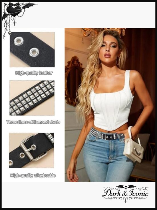 3 Piece Y2K Punk Rock Studded Belt Set with Bullet Belts main image 5